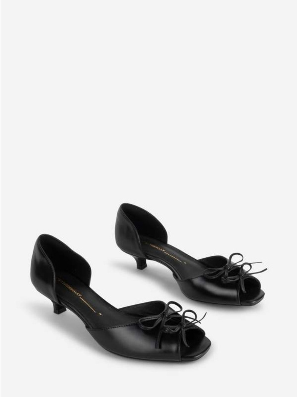 INTENTIONALLY BLANK Black Peep-Toe Kitten Heel Pumps with Bow